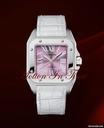 Cartier SANTOS 100 MM-MIDSIZE STAINLESS STEEL w/ PINK LACQUERED DIAL