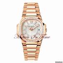 Patek Philippe Ladies' Nautilus Diamond Rose Gold on Bracelet Silver Dial