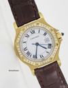 Cartier Santos Oktogonale 18k Gelbgold mit Lederband Diamanten