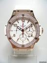 Hublot Big Bang 44mm chronographe or rose gold/rubber lunette full diamants/diamonds bezel cadran blanc/white dial