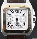 Cartier Santos 100 XL Chronograph Bi-Color Croco strap white dial