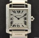 Cartier 18k W/G Diamond Case Mid Size Tank Francaise B&P
