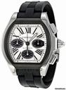Cartier Roadster Chronograph Silver Dial Black Rubber Automatic Mens Watch W6206020