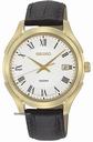 Seiko Gold-tone Black Leather Strap Mens Watch SGEF72