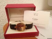Cartier VLC Must Vermeil Grand Model Esfera 3 oros Correa negra piel