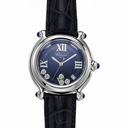 Chopard Happy Sport Blue Dial with Diamonds Black Leather Band Stainless Steel Case Ladies Quartz Watch CP288964-3003