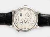 A.Lange Sohne Lange 1 Time Zone 116.026 White Dial Round Black Cow Leather Strap Watch