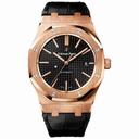 Audemars Piguet Royal Oak Automatic Black Dial  Black Leather Strap Men's Watch 15400OROOD002CR01