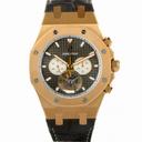 Audemars Piguet Royal Oak Metallic Grey Chronograph Dial 18kt Pink Gold Black Crocodile Leather Men's Watch 25977OROOD005CR01