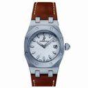Audemars Piguet Royal Oak Silver Dial Stainless Steel Brown Leather Ladies Watch 67600ST.OO.D080VS.01