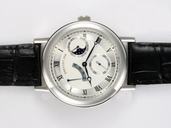 Breguet Classique Moonphase 7137BB/11/9V6 Black Cow Leather Strap Stainless Steel Bezel Mens Watch
