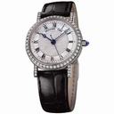 Breguet Classique Mother of Pearl Dial 18kt White Gold Diamond Black Leather Ladies Watch 8068BB52964DD00