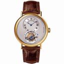 Breguet Tourbillion Silver Dial 18kt Yellow Gold Brown Leather Men's Watch 5357BA129V6