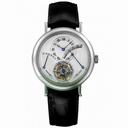Breguet Tourbillion Silver Dial Platinum Black Leather Men's Watch 3657PT129V6