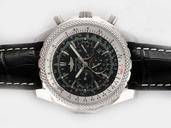 Breitling Bentley Motors 6.75 Black Dial Mens Black Crocodile Leather Strap 46mm Watch