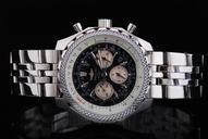 Breitling Bentley Motors Black Dial Mens Stainless Steel Bezel Watch