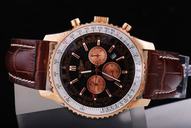 Breitling Navitimer Chrono-Matic 49 Rose Gold Mens Coffee Stainless Steel Strap 42mm Watch