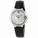 Cartier Ballon Bleu Automatic Silver Dial Diamond Black Leather Ladies Watch W4BB0009
