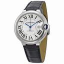 Cartier Ballon Bleu Automatic Silver Dial Stainless Steel Black Leather Men's Watch W69016Z4