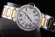 Cartier Ballon Bleu de Cartier w6920047 Gold Rose Gold Strap Mens Diamond Bezel Watch