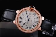 Cartier Ballon Bleu de Cartier WE900751 Mens Black Cow Leather Strap Diamond Bezel Watch