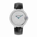 Cartier Ballon Bleu Diamond Pave Dial Black Leather Men's Watch WE902049