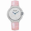 Cartier Ballon Bleu Diamond Pave Dial Pink Leather Ladies Watch WE902042