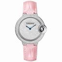 Cartier Ballon Bleu Diamond Pave Dial Pink Leather Ladies Watch WE902047
