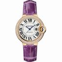 Cartier Ballon Bleu Silver Dial 18kt Pink Gold Purple Leather Ladies Watch WE902036