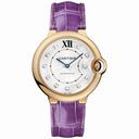Cartier Ballon Bleu Silver Dial 18kt Rose Gold Purple Leather Unisex Watch WE902028