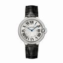 Cartier Ballon Bleu Silver Dial Alligator Leather Diamond Mens Watch WE902056