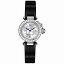 Cartier Miss Pasha Silver Dial White Gold Black Satin Ladies Watch WJ124027