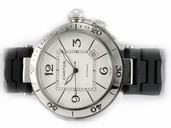 Cartier Pasha de Cartier W31077U2 Silver Rubber Strap Round Mens Watch