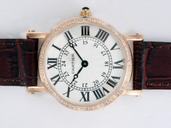 Cartier Ronde WR000351 Mens Round Brown Crocodile Leather Strap Watch