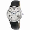 Cartier Rotonde Cartier Automatic Chronograph Silver Dial Black Leather Men's Watch WSRO0002