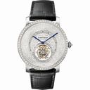 Cartier Rotonde Flying Tourbillion Diamond Pave Dia Black Leather Men's Watch HPI00592