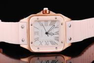 Cartier Santos 100 25232 29x40mm Pink Rubber Strap Womens Watch