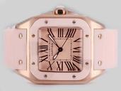 Cartier Santos 100 25232 Gold Dial Rose Gold Case 33x33mm Watch