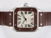 Cartier Santos 100 25232 White Dial Square Stainless Steel Case Watch