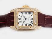Cartier Santos 100 w20072x7 18K Gold Case Square White Dial Watch