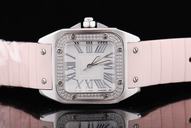 Cartier Santos 100 W200737G White Dial 29x40mm Orange Rubber Strap Watch