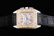 Cartier Santos 100 W20091X7 White Dial Square Black Crocodile Leather Strap Watch