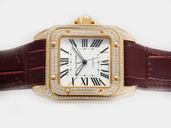 Cartier Santos 100 w20096y1 38x38mm Brown Crocodile Leather Strap Mens Watch