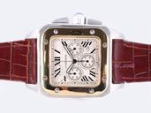 Cartier Santos 100 W20107X7 Mens Square Brown Crocodile Leather Strap Watch