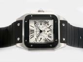 Cartier Santos 100 w20121u2 Black Rubber Strap White Dial Rubber Bezel Watch