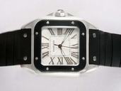 Cartier Santos 100 W20124U2 Mens Square Black Rubber Strap Watch