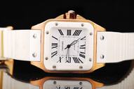 Cartier Santos 100 W20129U2 Square White Dial White Rubber Strap Watch