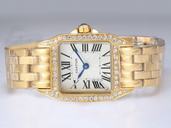 Cartier Santos 100 WF9002Y7 Gold Stainless Steel Strap Womens 23x33mm Watch