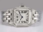 Cartier Santos 100 wf9004y8 Quartz White Dial Diamond Bezel Watch