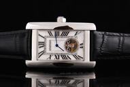 Cartier Tank 2564 Red Dial Rectangle Black Crocodile Leather Strap Watch